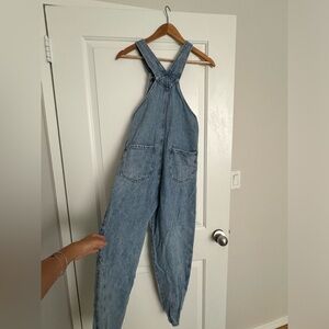Denim overalls with tie front
